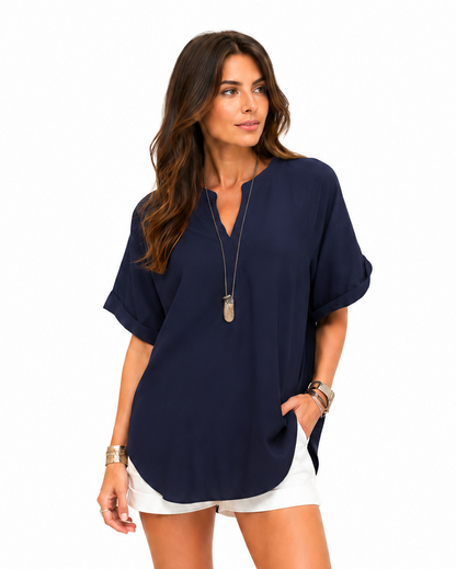 Shania — Lockere Bluse in Unifarbe, Casual-Stil