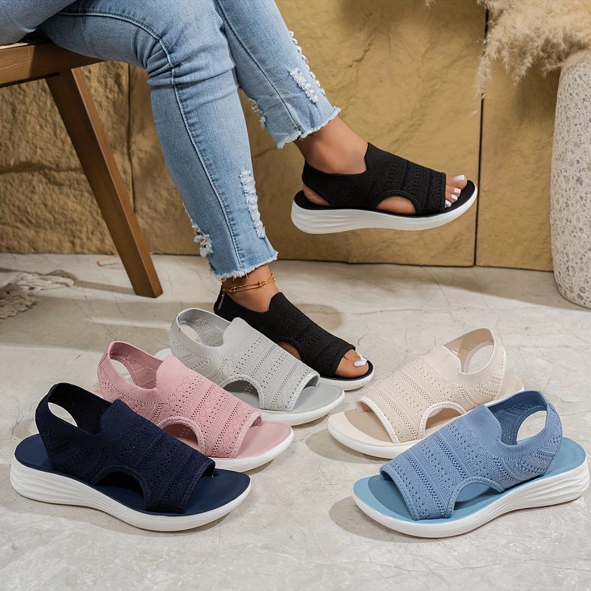 Maren — Atmungsaktive Strick-Plattform-Sandalen