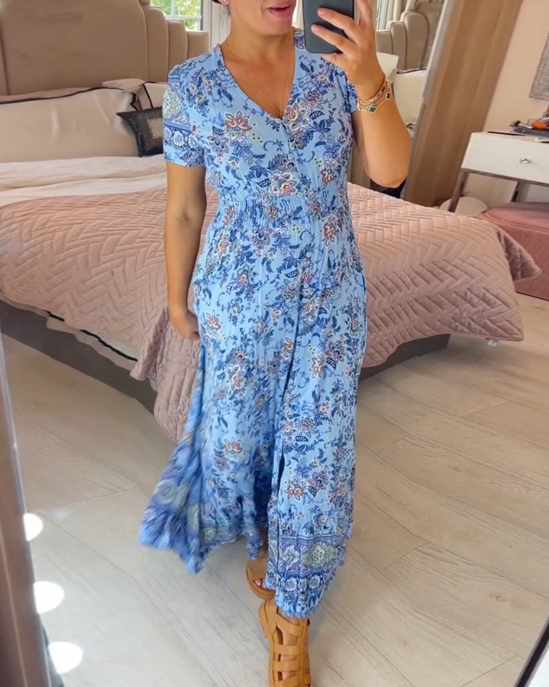 Elarosse — Midi-Kleid mit V-Ausschnitt und Blumenmuster