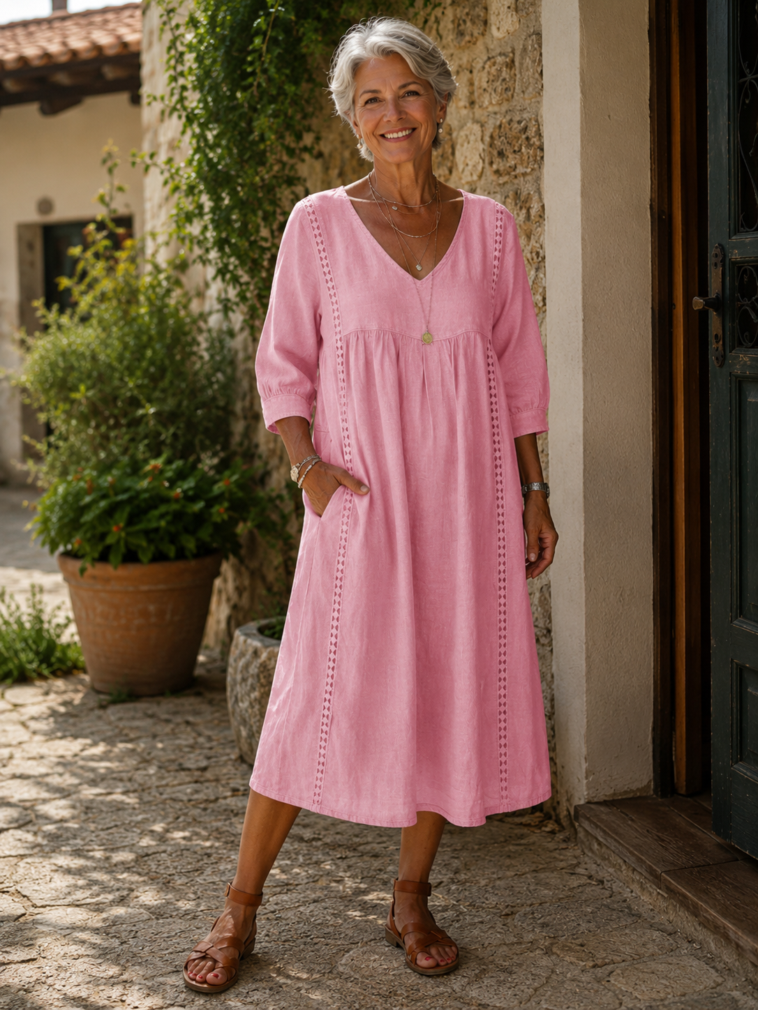 Rossana — Leinen- und Baumwollspitzenkleid