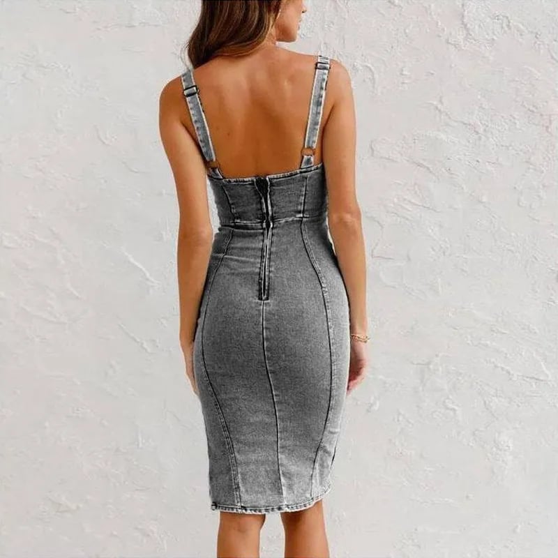 Vera — U-Ausschnitt Enges Denim-Kleid