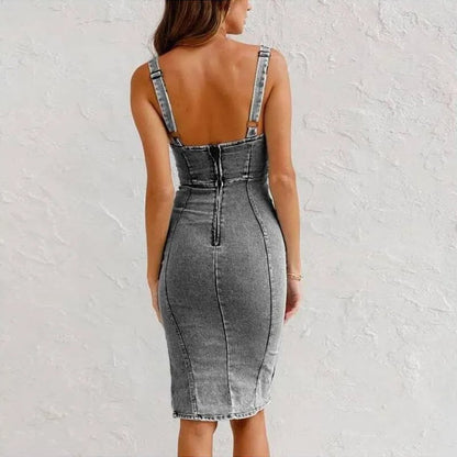 Vera — U-Ausschnitt Enges Denim-Kleid