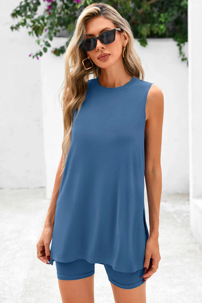 Mènia — Ärmelloses Top mit gespaltenem Saum & Shorts Set