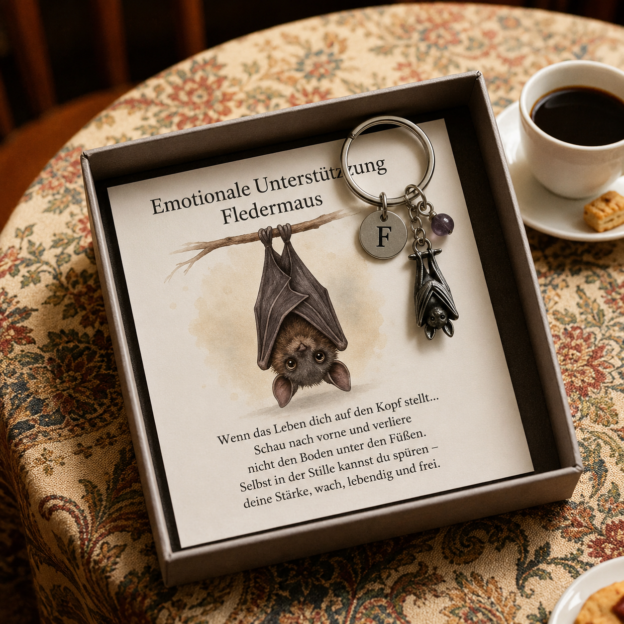 Halvorsen — Glücksbringer-Fledermaus-Schlüsselanhänger mit Grußkarte