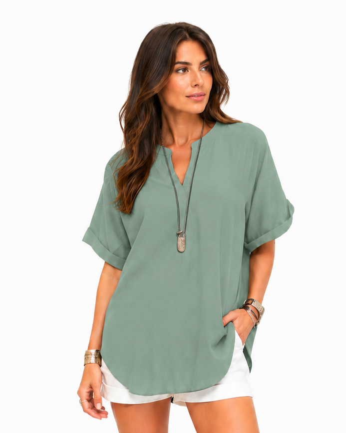 Shania — Lockere Bluse in Unifarbe, Casual-Stil