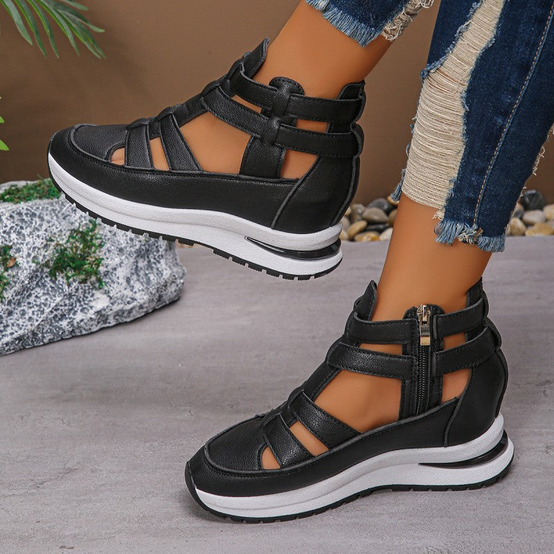 Bequeme, leichte Keilsandalen mit seitlichem Reißverschluss