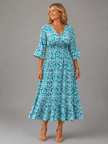 Vivenne  — V-Ausschnitt Vintage Maxikleid