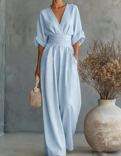 Daniela — V-Ausschnitt Jumpsuit mit weitem Bein