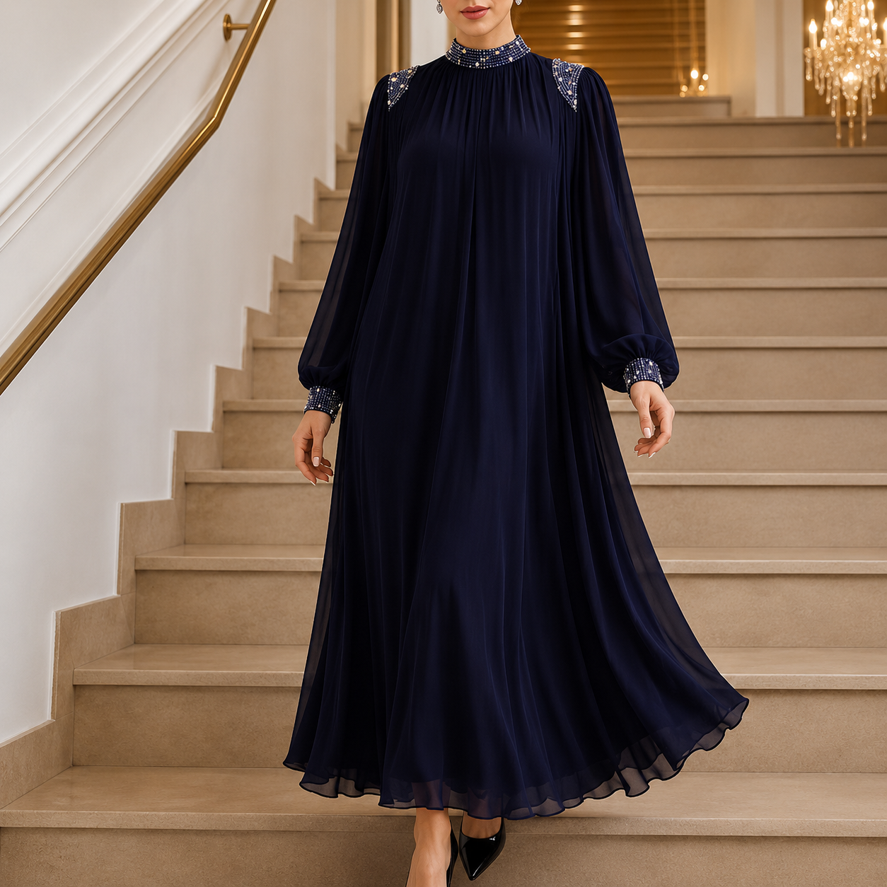 Marilore — Maxikleid mit Plissierung und Strass