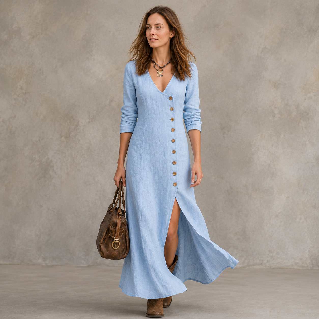 Linaverre — Vintage-Hemdblusenkleid mit langen Ärmeln