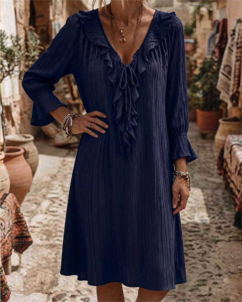 Recil — Rüschenkragen-Kleid mit Schleife und 3/4-Ärmeln