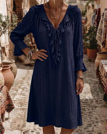 Recil — Rüschenkragen-Kleid mit Schleife und 3/4-Ärmeln