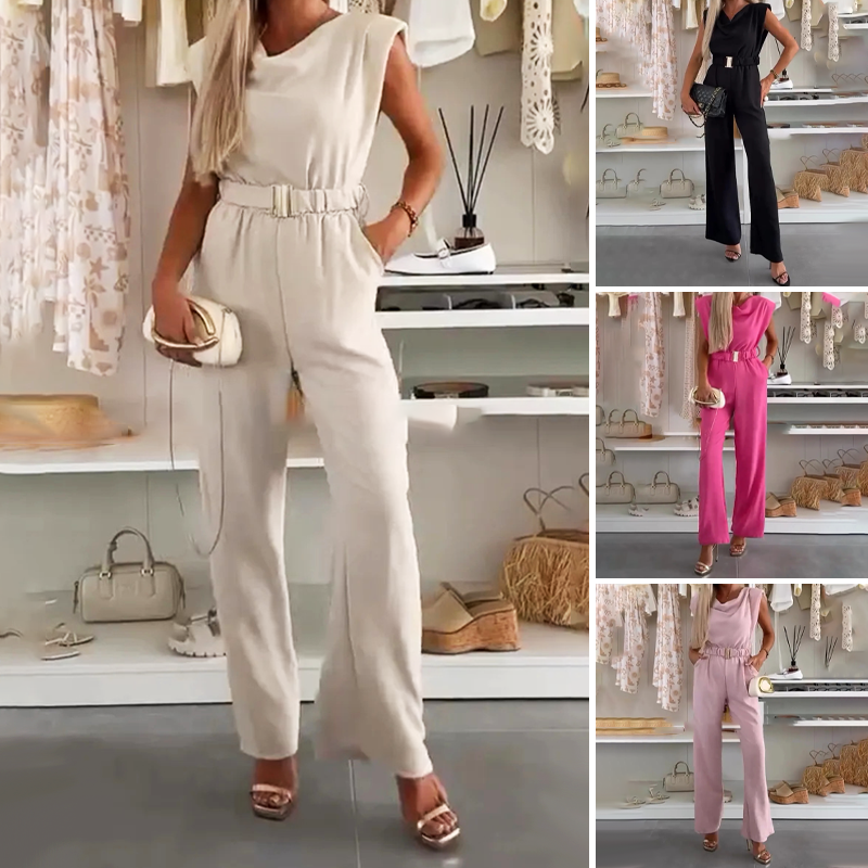 Sovaine — Ärmelloser Jumpsuit mit Drapiertem Kragen
