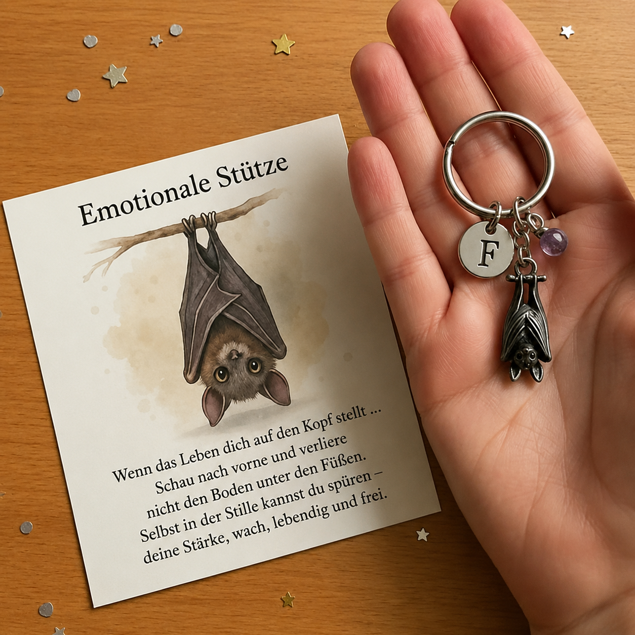 Halvorsen — Glücksbringer-Fledermaus-Schlüsselanhänger mit Grußkarte