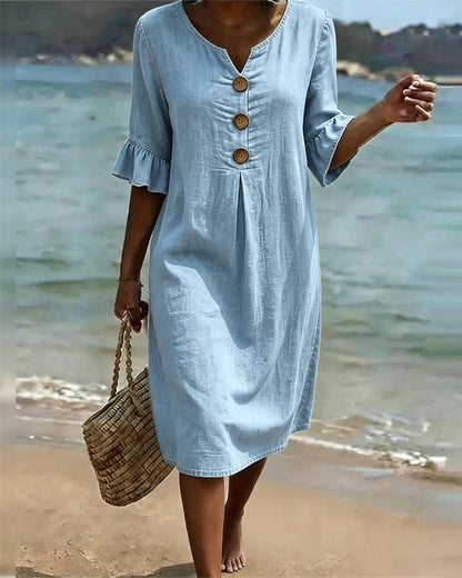 Maison Pasqualle | Kleid mit gerafften Ärmeln aus Denim