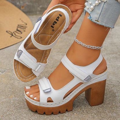 Elevé — Plattform Chunky Heel Leder Sandalen