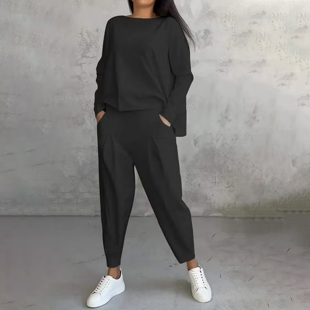 Cotonné — Asymmetrisches Sweatshirt- und Hosen-Set aus Baumwolle