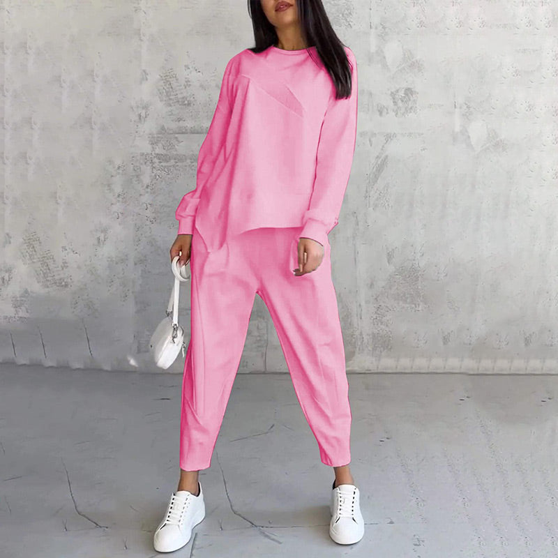 Noemi — Asymmetrisches Saum Sweatshirt & Hose Lounge Set
