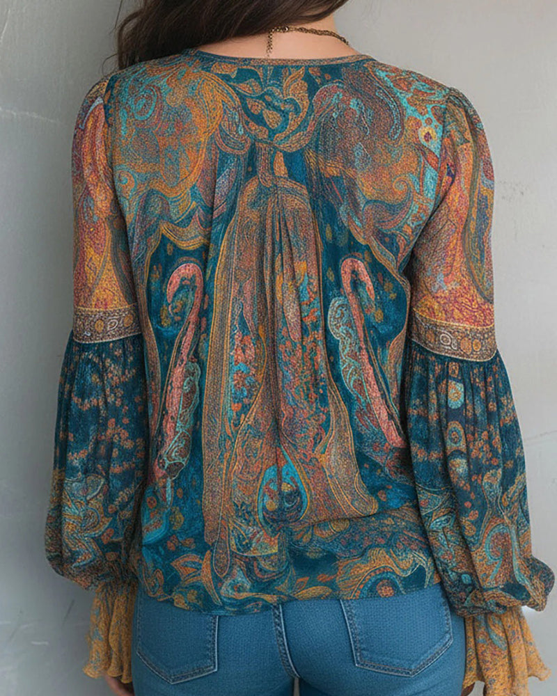 Ava — Boho-Bluse mit V-Ausschnitt und Schwingärmeln