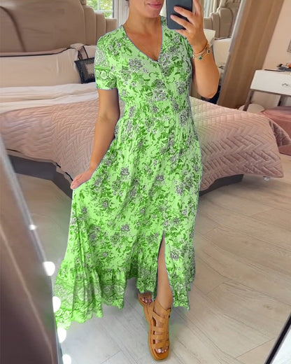 Elarosse — Midi-Kleid mit V-Ausschnitt und Blumenmuster