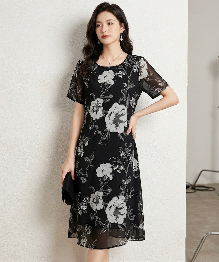 Florè — Chiffon Transparente Overlay Midi Kleid