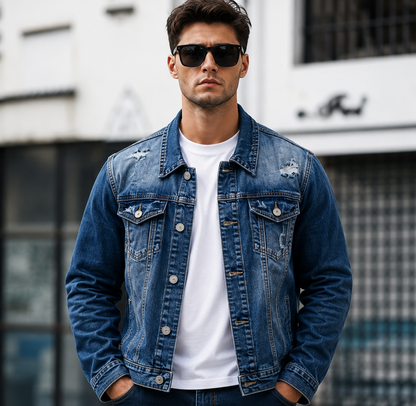 Bramwell — Vintage-Waschung Distressed Jeansjacke