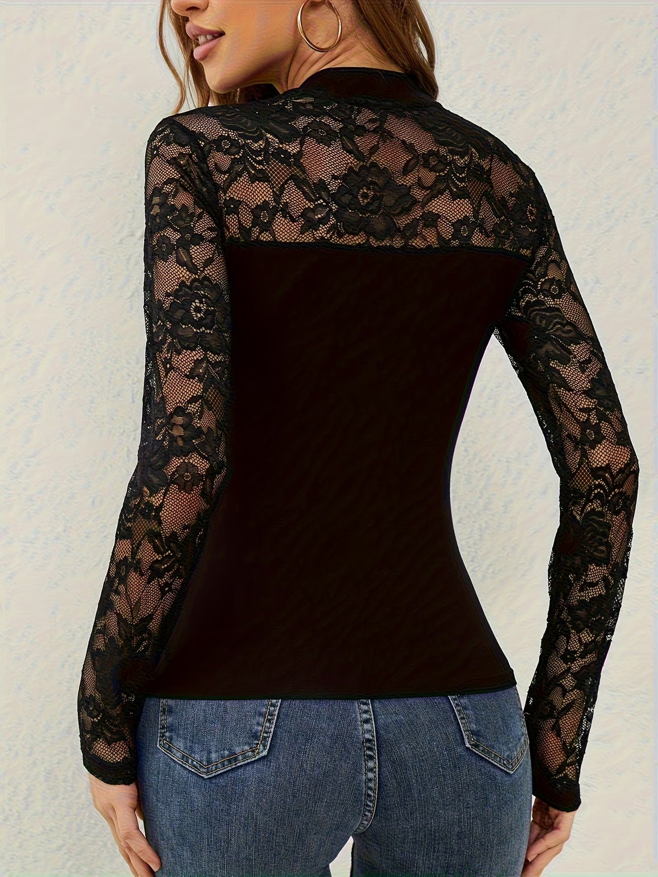 Seraphine — Spitzenbluse mit langen Ärmeln und Stehkragen