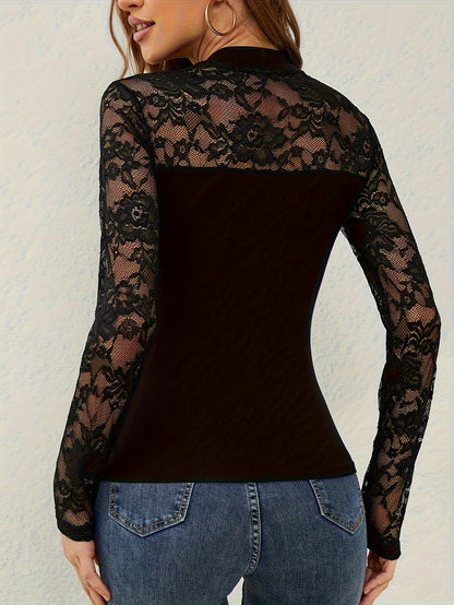 Seraphine — Spitzenbluse mit langen Ärmeln und Stehkragen