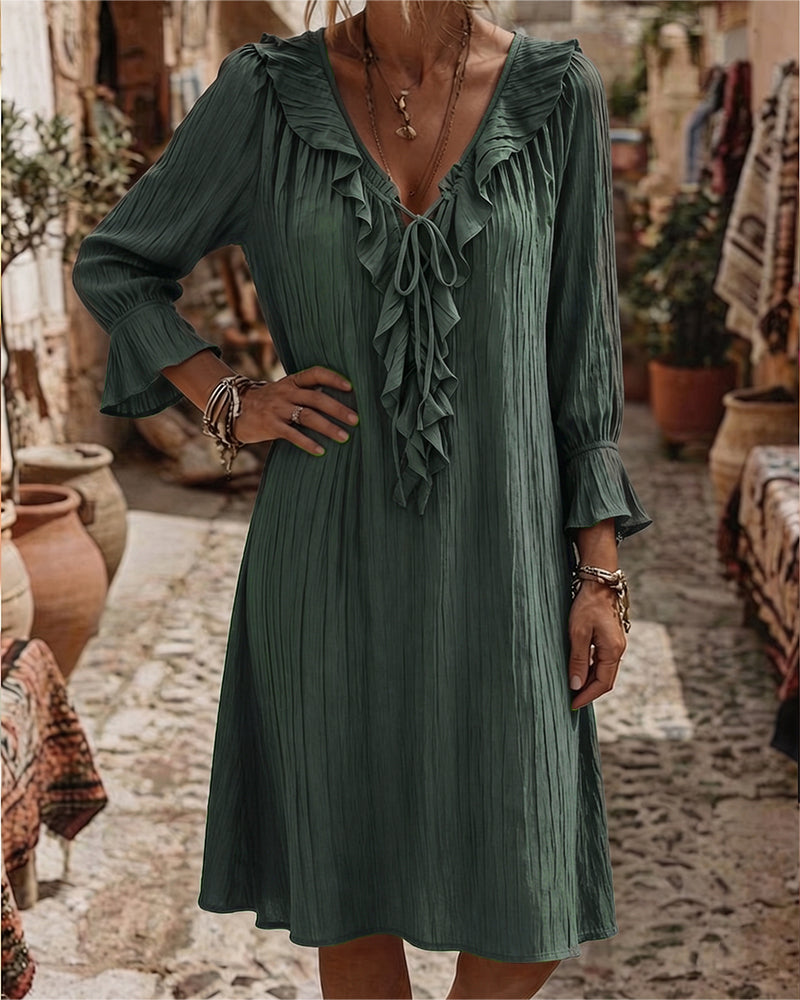 Recil — Rüschenkragen-Kleid mit Schleife und 3/4-Ärmeln