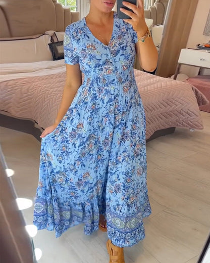 Elarosse — Midi-Kleid mit V-Ausschnitt und Blumenmuster