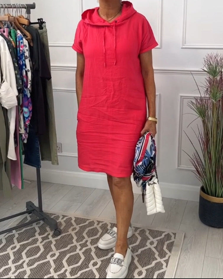 Aurève - Kapuzen-Kurzarm-Casual-Kleid