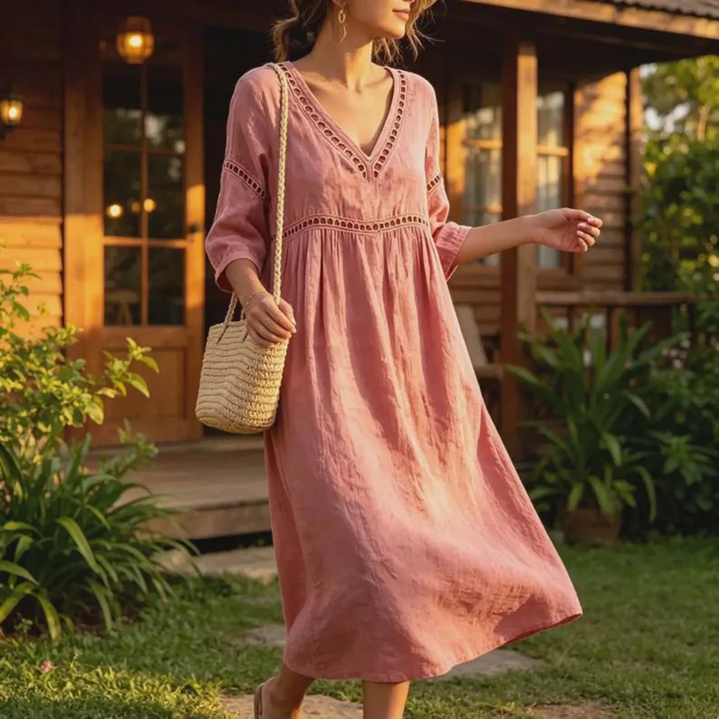 Daisy — Entspanntes Kleid mit Cutout in einfarbig