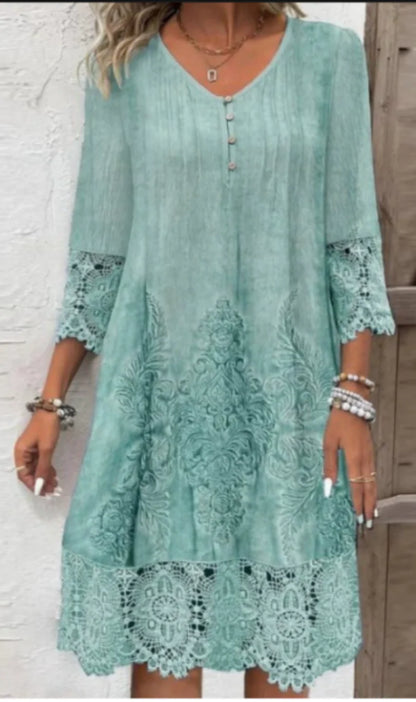 Kim — Spitzen-Patchwork-Kleid mit V-Ausschnitt, Casual-Stil