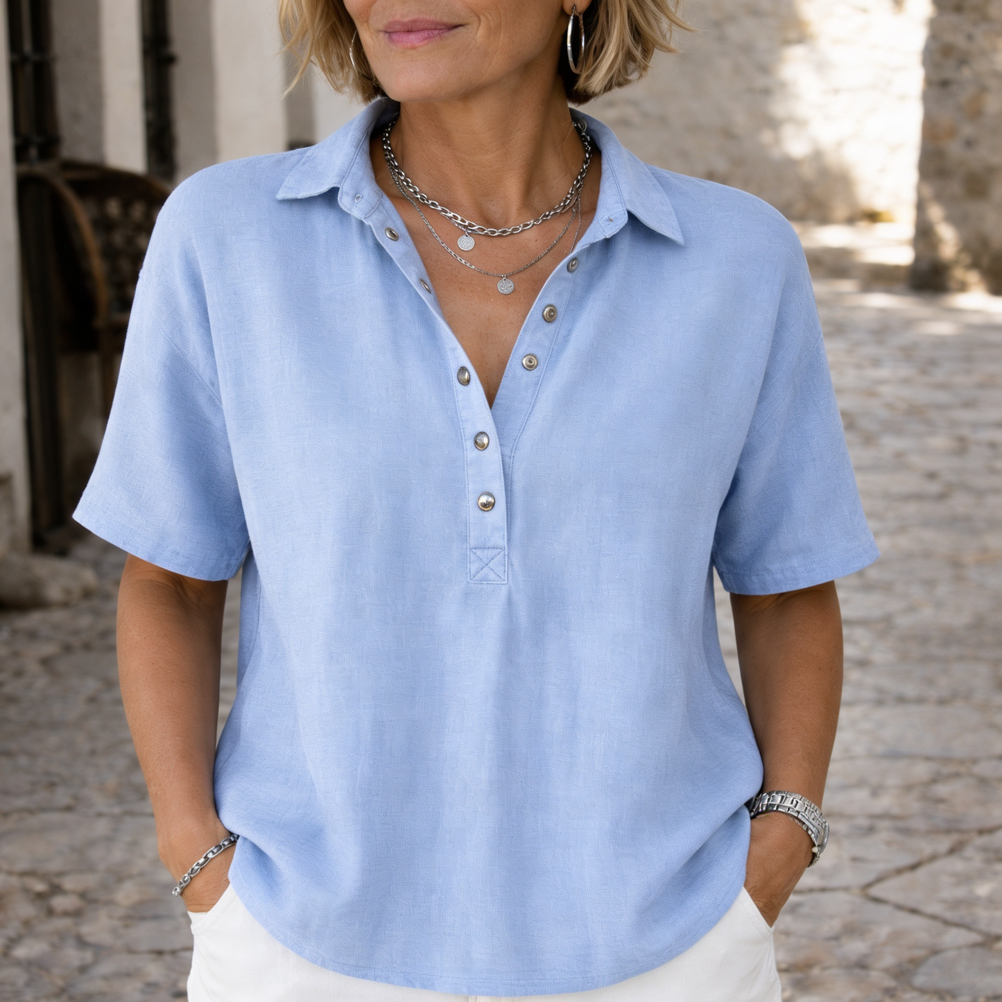 Vera — Bluse im Leinen-Stil mit Kragen