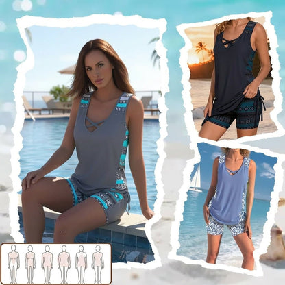 Solvana — Tankini mit geometrischem Druck und Shorts