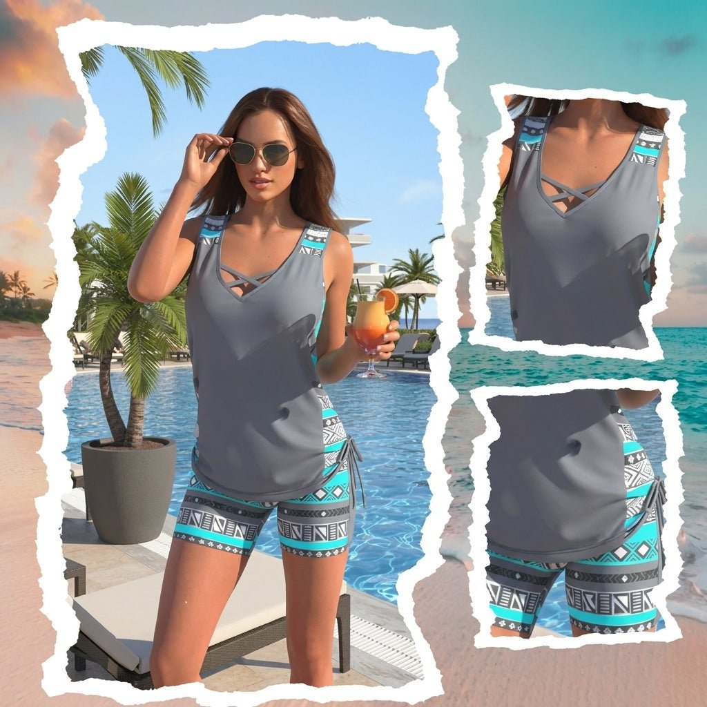 Solvana — Tankini mit geometrischem Druck und Shorts