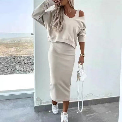 Vène — Ärmelloses Kleid & V-Ausschnitt Pullover Set