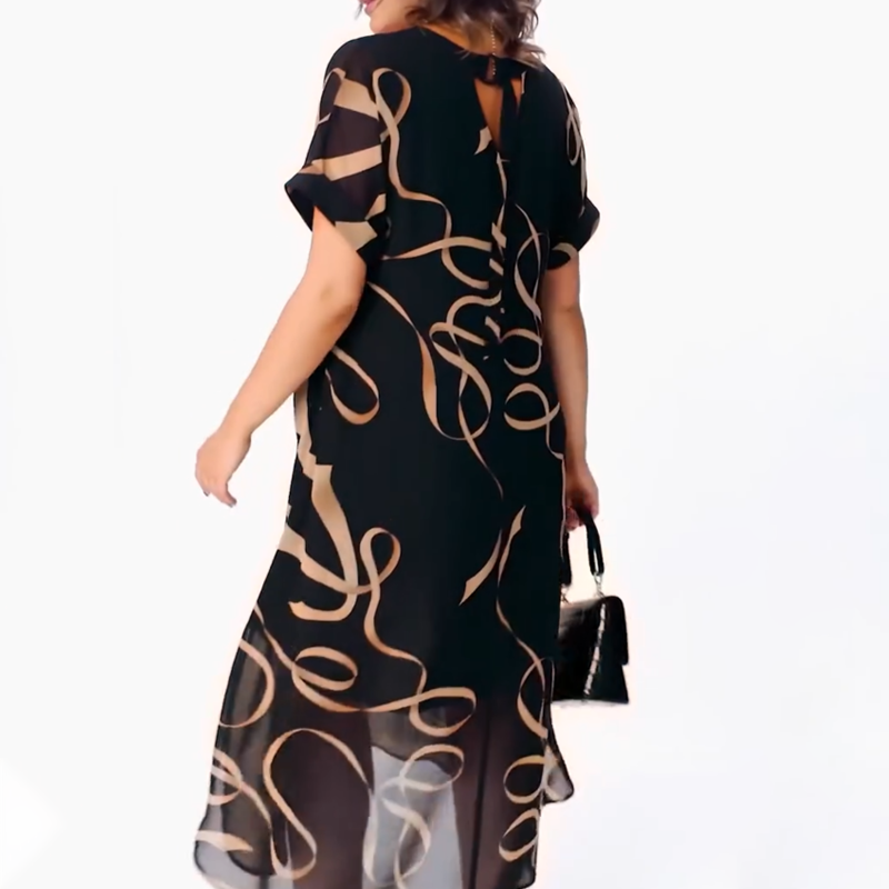 Amarelle — Fließendes V-Ausschnitt Midi-Kleid mit Schleifenmuster