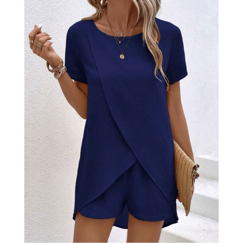 Vaelora — Asymmetrisches Top & Shorts Zweiteiliges Set