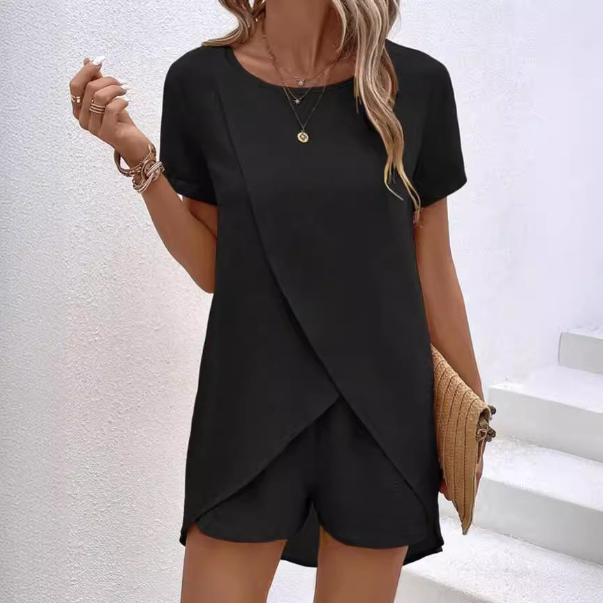 Vaelora — Asymmetrisches Top & Shorts Zweiteiliges Set