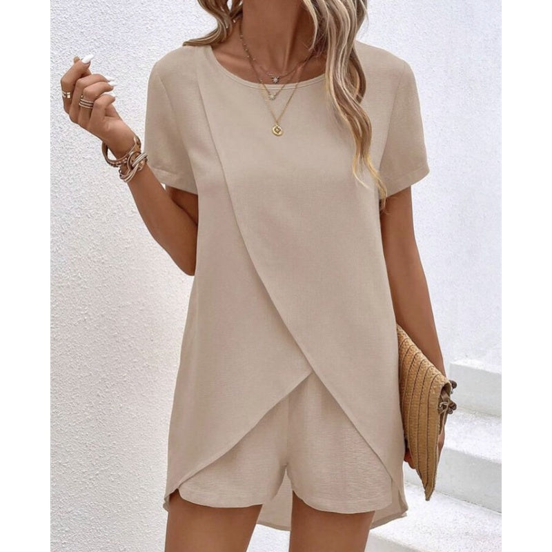 Vaelora — Asymmetrisches Top & Shorts Zweiteiliges Set