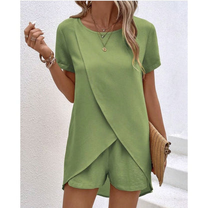 Vaelora — Asymmetrisches Top & Shorts Zweiteiliges Set
