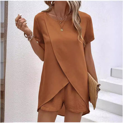 Vaelora — Asymmetrisches Top & Shorts Zweiteiliges Set