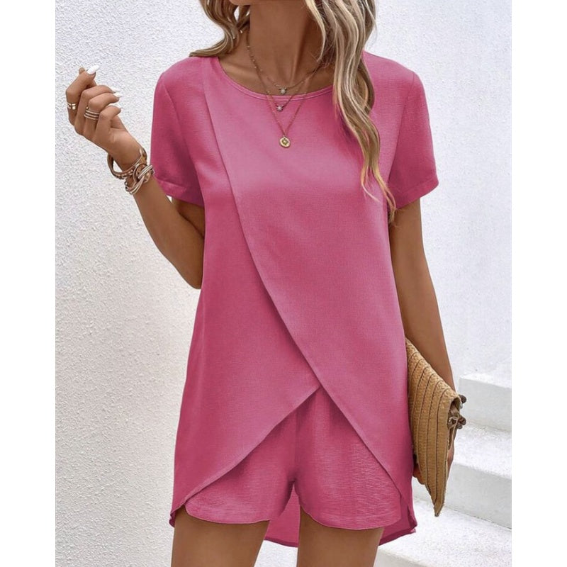 Vaelora — Asymmetrisches Top & Shorts Zweiteiliges Set