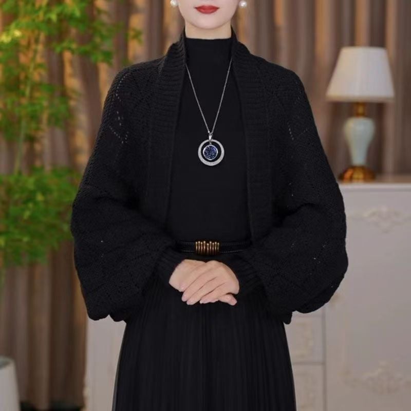 Amberose — Offener Cardigan mit Schalkragen und Lochstrick