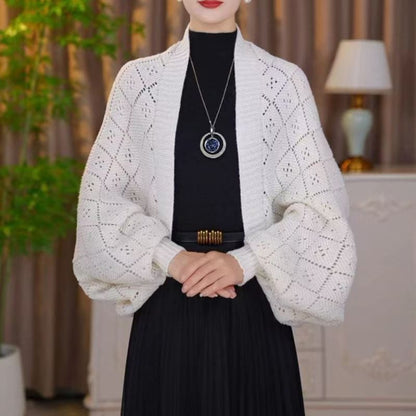 Amberose — Offener Cardigan mit Schalkragen und Lochstrick