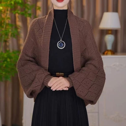 Amberose — Offener Cardigan mit Schalkragen und Lochstrick