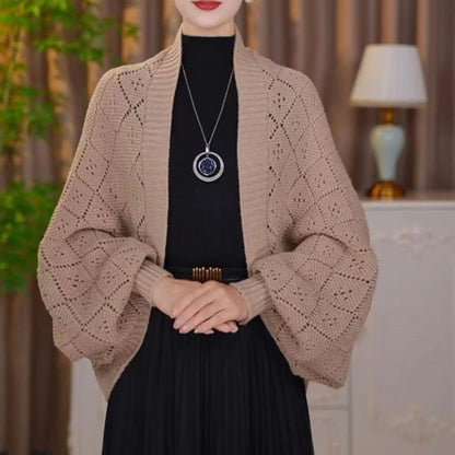 Amberose — Offener Cardigan mit Schalkragen und Lochstrick