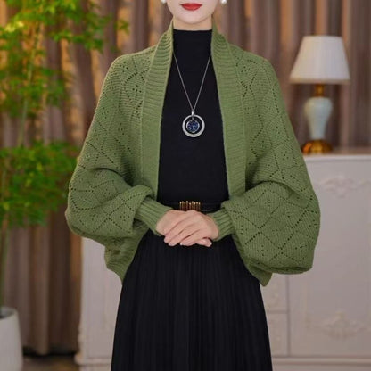 Amberose — Offener Cardigan mit Schalkragen und Lochstrick