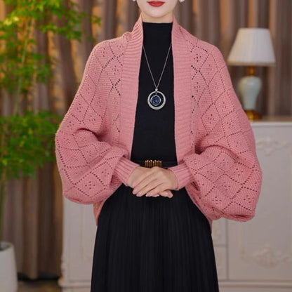 Amberose — Offener Cardigan mit Schalkragen und Lochstrick